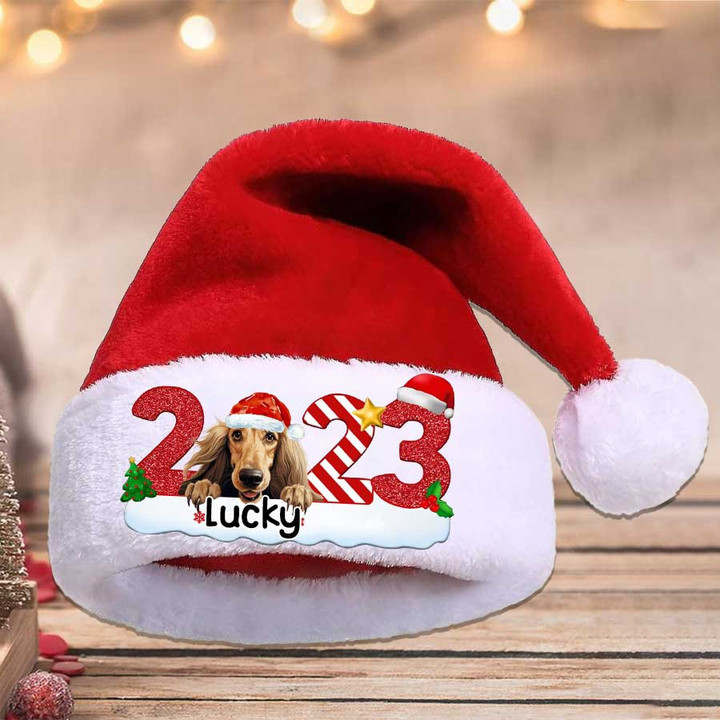 Personalized Afghan Hound Dog Lovers Santa Hat Christmas Gift, Santa Claus Hat for Dog Mom