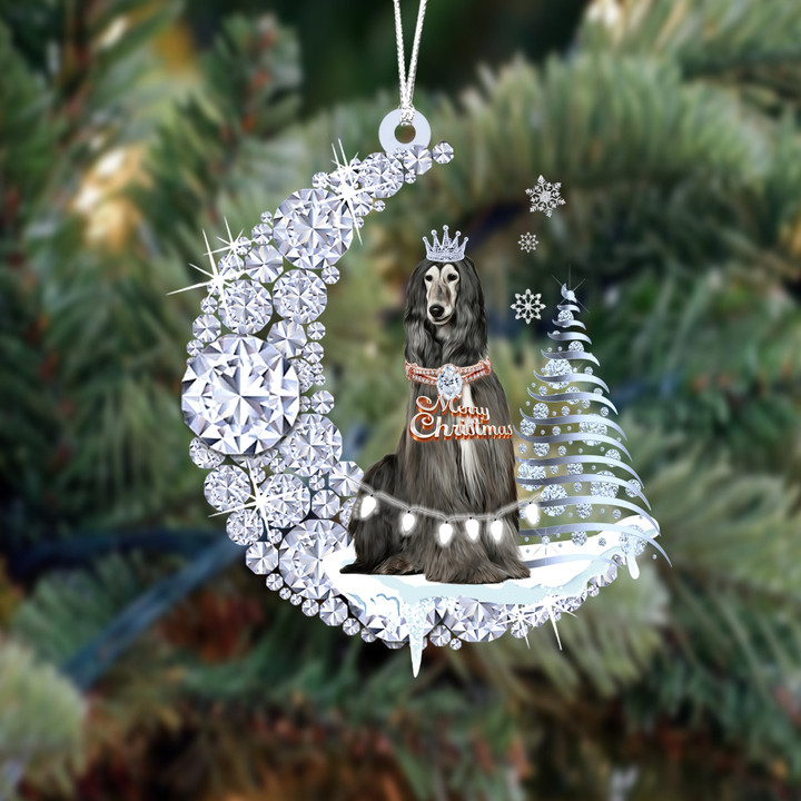 Afghan Hound Diamond Moon Merry Christmas Ornament Acrylic Flat Ornament