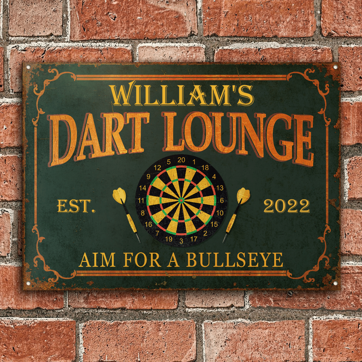 Personalized Darts Lounge Sign, Custom Text Aim For A Bullseye Vintage ...