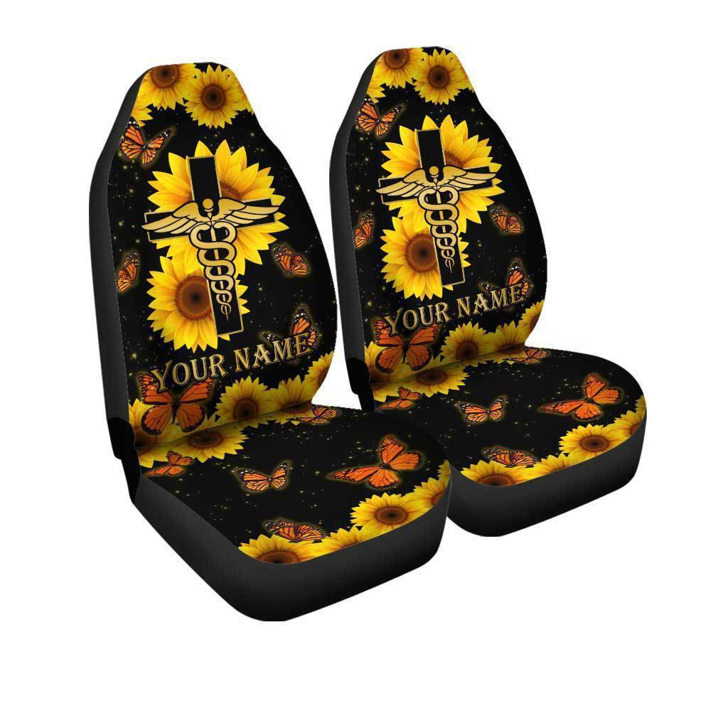 Sunflower Nurse Car Seat Covers Custom Name Nurse Car Accessories - Gearcarcover - 3