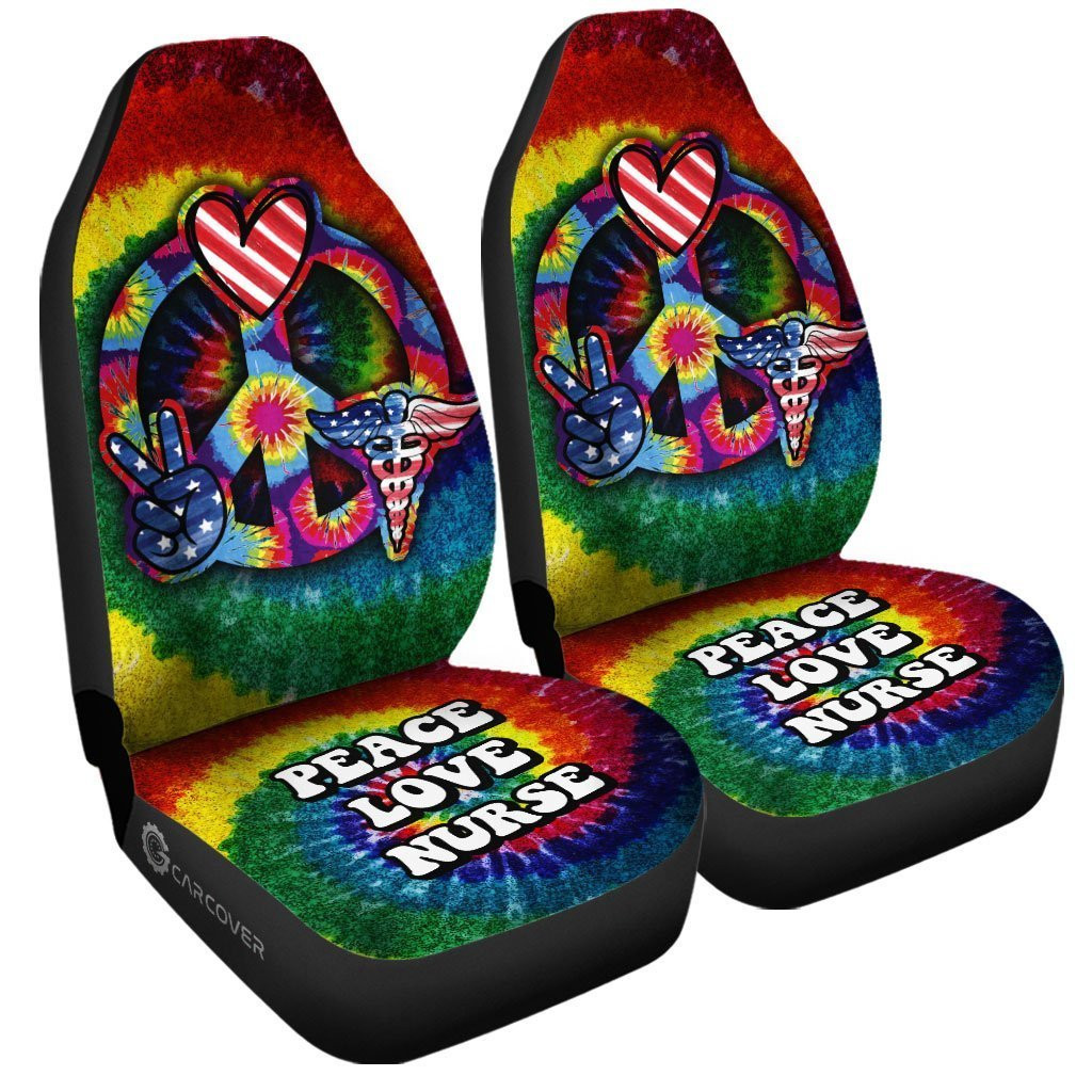 Hippie Tie Dye Car Seat Covers Custom Peace Love Nurse US Flag Car Accessories Beautiful Gifts For Nurse - Gearcarcover - 4