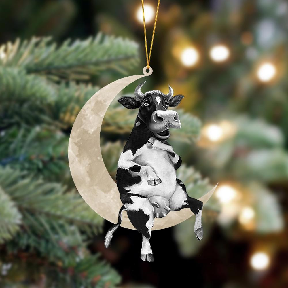 Cow Sits On The Moon Hanging Flat Acrylic Ornament - Dilypod