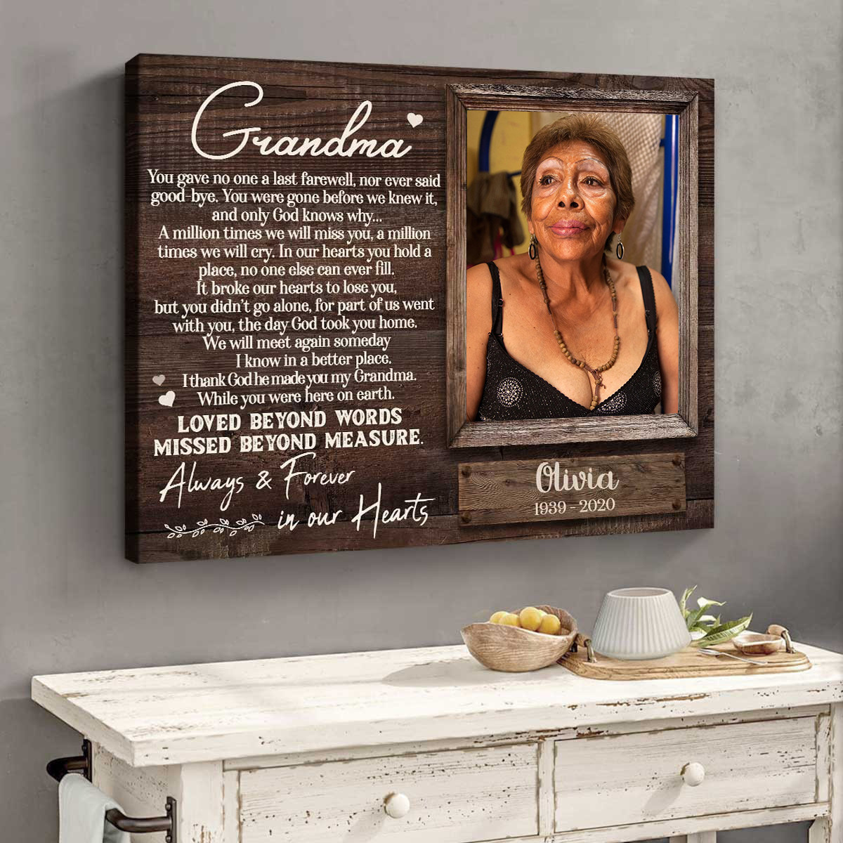 Custom Photo Sympathy Gifts For Loss Of Grandmother, Black Grandmother ...