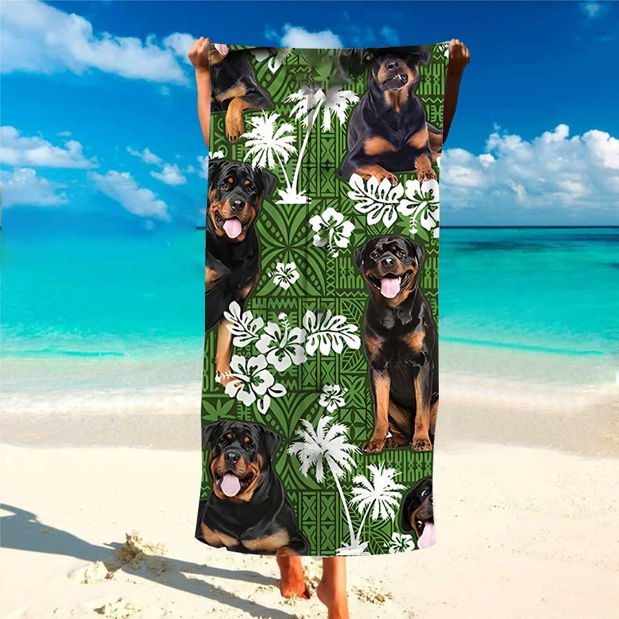 Tribal Rottweiler Custom Photo Funny Rottweiler Tribal Pattern Aloha Hawaiian Beach Towe ...