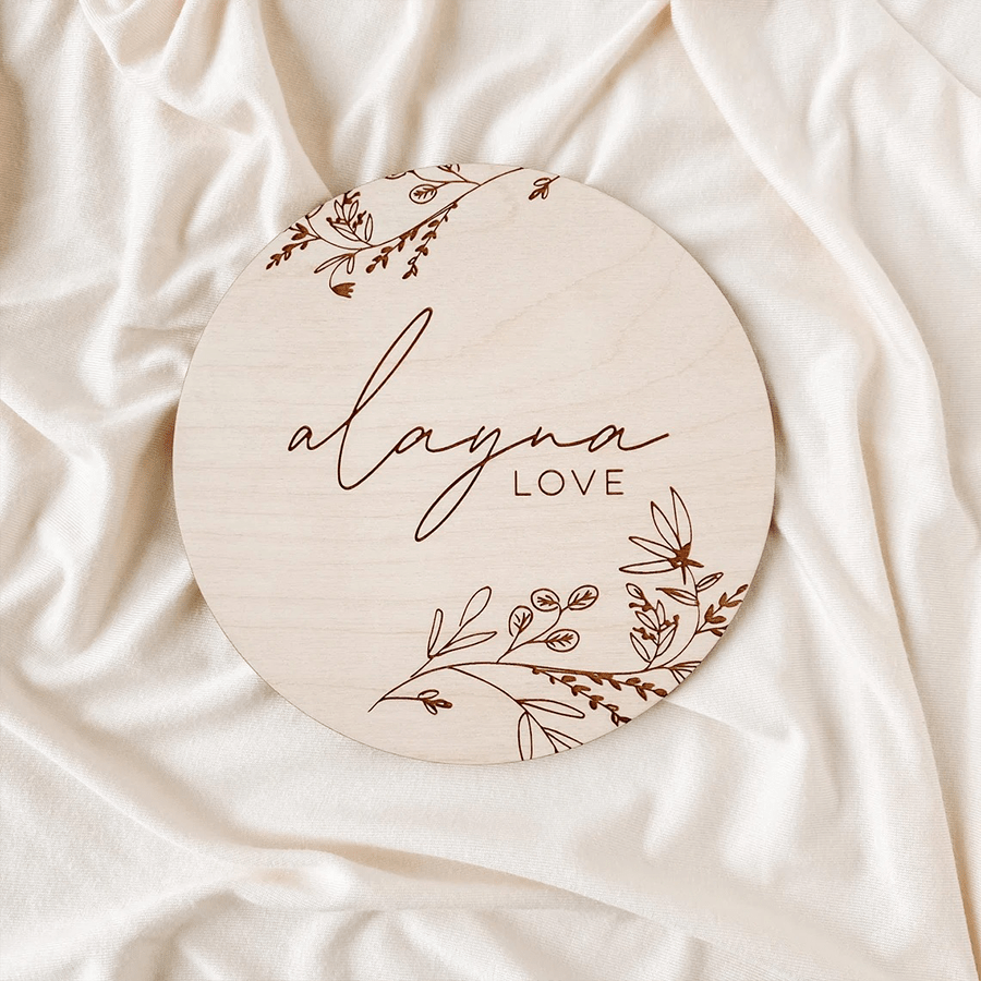 Floral Wooden Baby Name Announcement Sign, Modern Birth Announcement ...