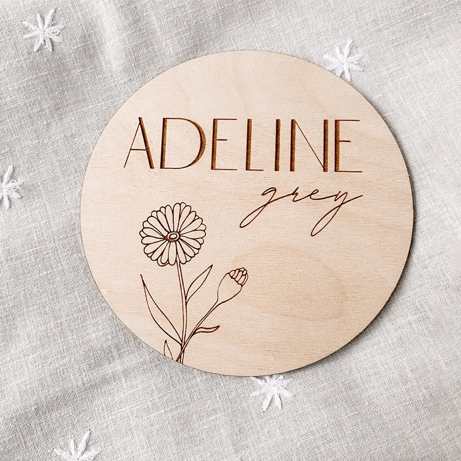 Floral Wood Baby Name Announcement Sign, Custom Flower Printed Baby Na ...