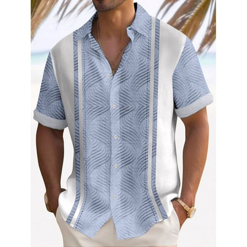 Wave Pattern Print Short Sleeve Men's Shirt