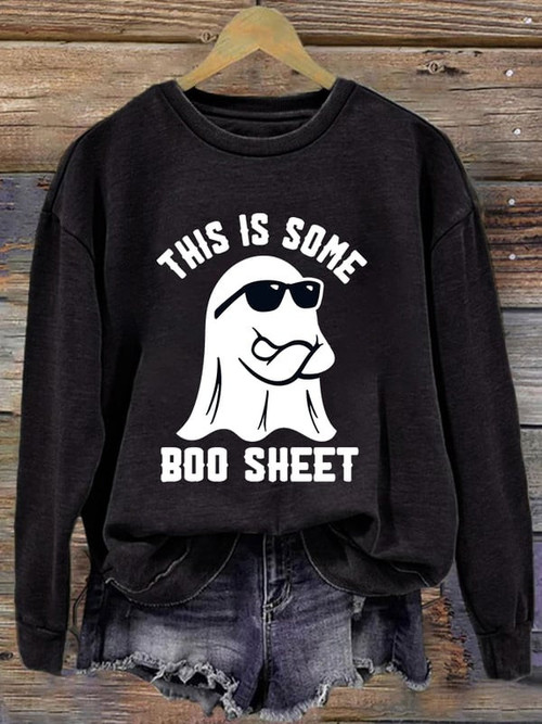 Women's Halloween "This Is Some Boo Sheet" Printed Crew Neck Long Sleeve Sweatshirt