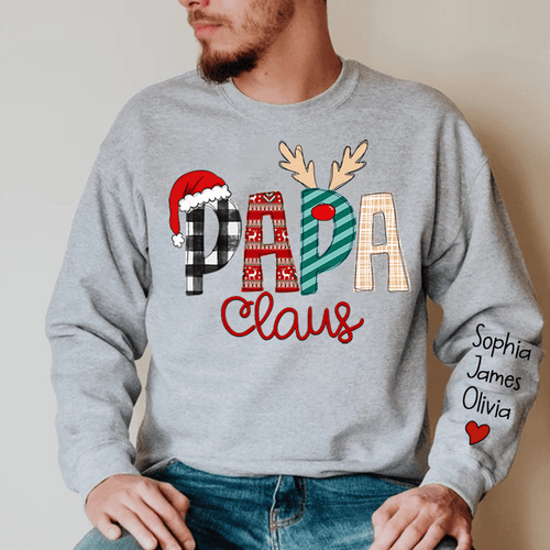 Personalize Merry Christmas Papa Claus - Custom Name Kids Sweatshirt