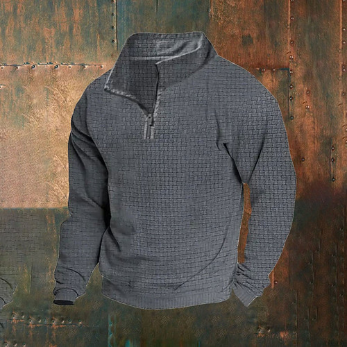 Men's Solid Color Retro Half-Zip Sweatshirt