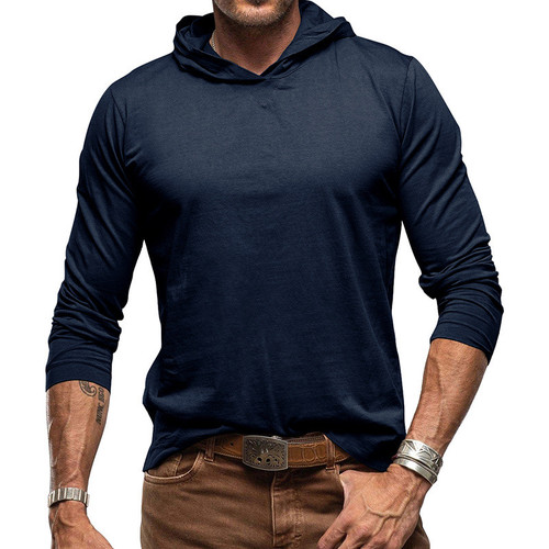 Solid Color Men's Long-sleeved Hooded T-shirt