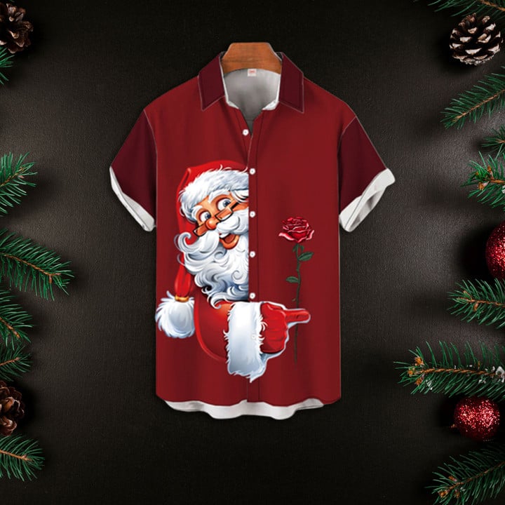 Christmas Elements Pirate Santa Claus Printing Men's Short Sleeve Shirt