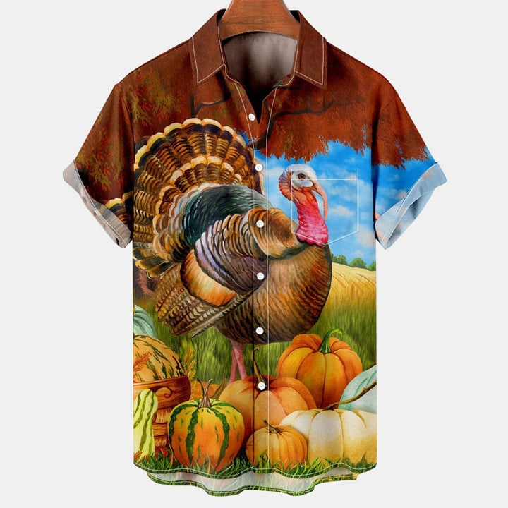 Men's Casual Thanksgiving Turkey Print Shirt