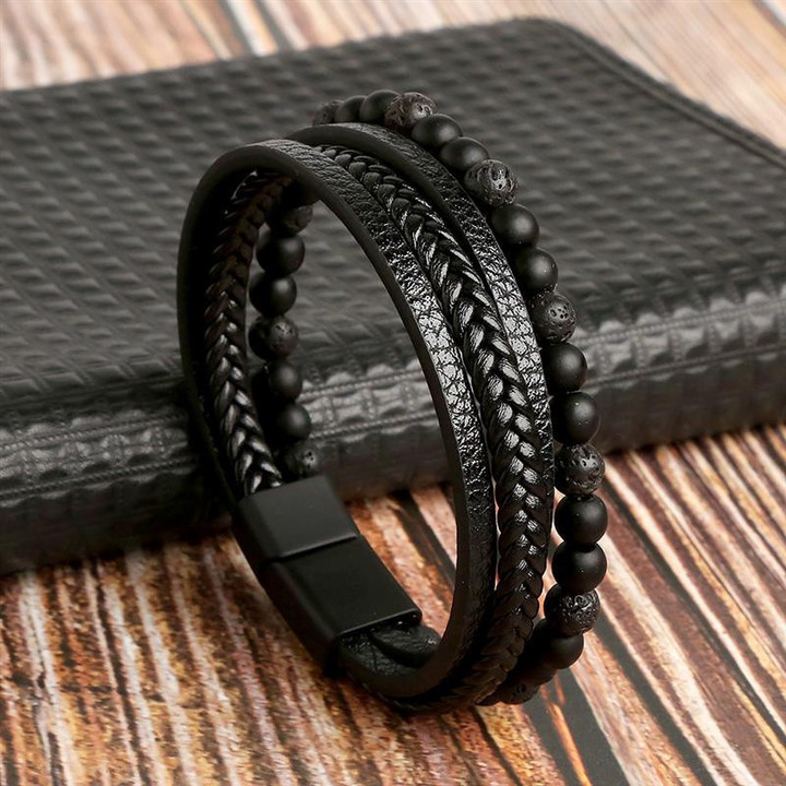 🎁Men's Magnetic Buckle Bead Decor Layered Bracelet