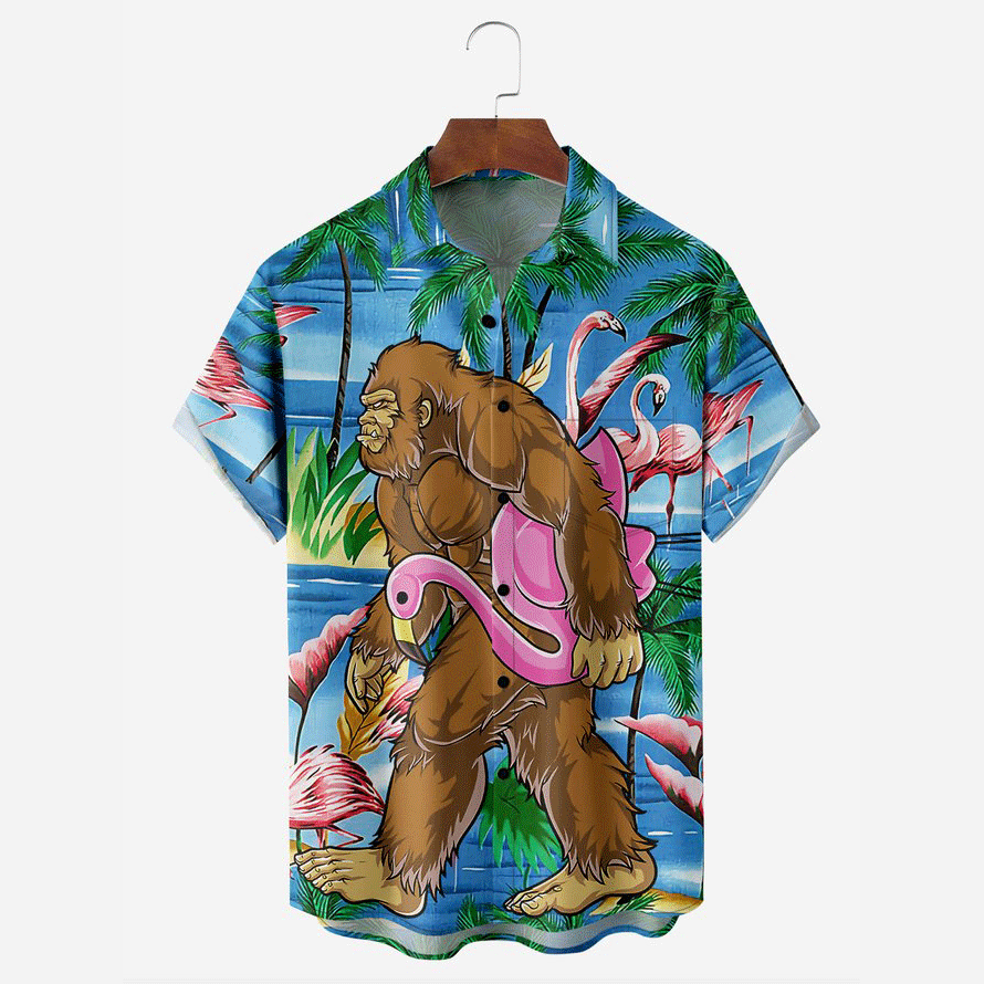 Bigfoot Chest Pocket Short Sleeve Hawaiian Shirt