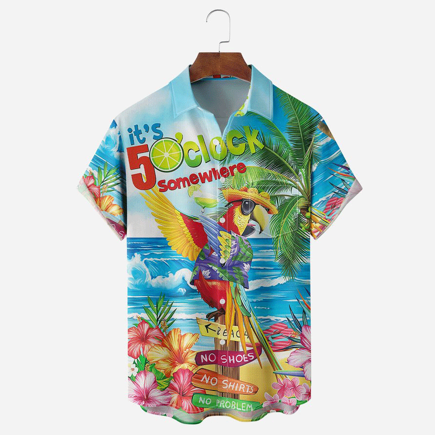 Colorful Chest Pocket Short Sleeve Hawaiian Shirt