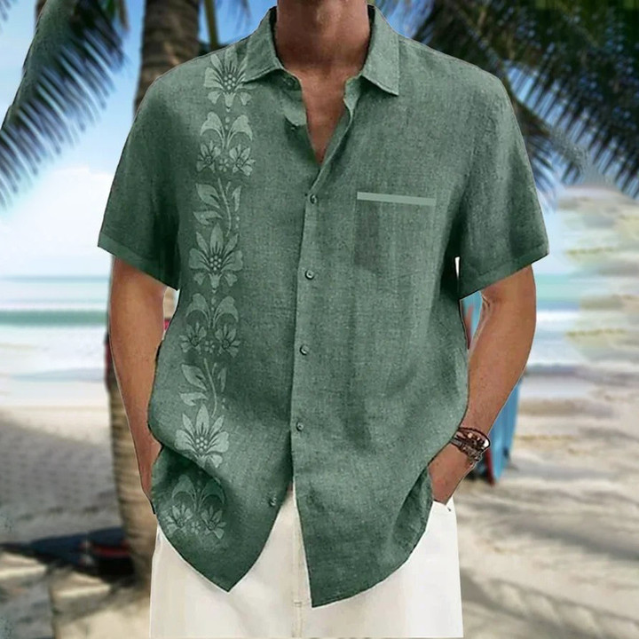 Tropical Floral Print Short Sleeve Hawaiian Shirt