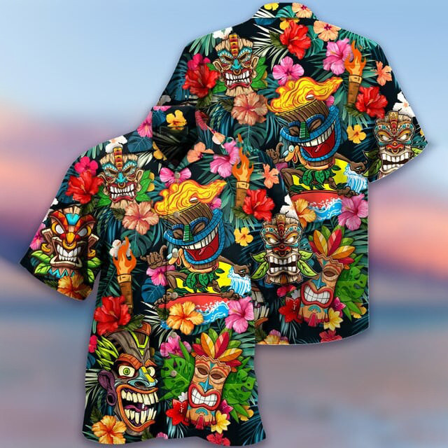 Men's Hawaiian Funky Colorful Short Sleeve Shirt Casual Leaves Floral Aloha