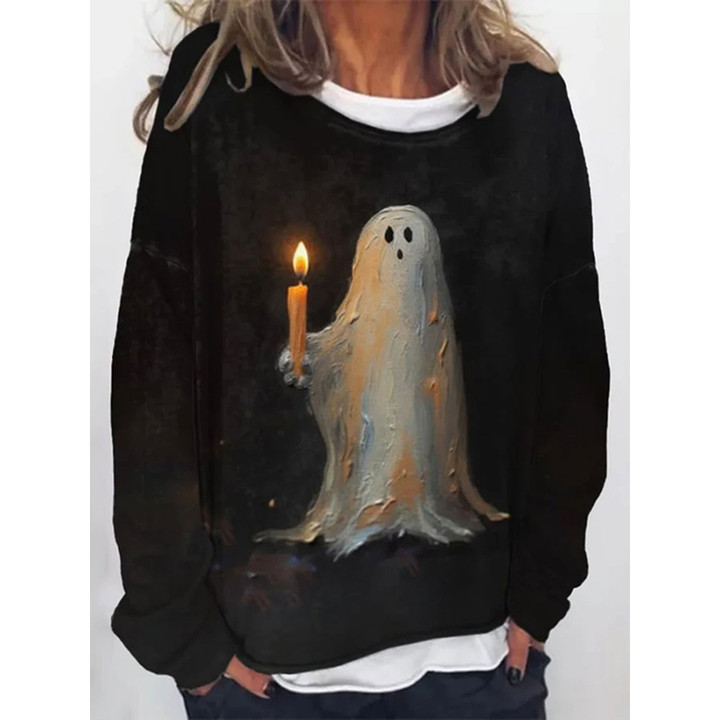 Retro Ghost Fire Print Sweatshirt