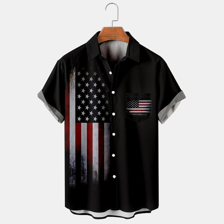 Mens Independence Day Print Casual Breathable Short Sleeve Shirt