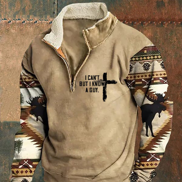 Men's I Can't But I Know A Guy Zip Colorblock Stand Collar Sweatshirt