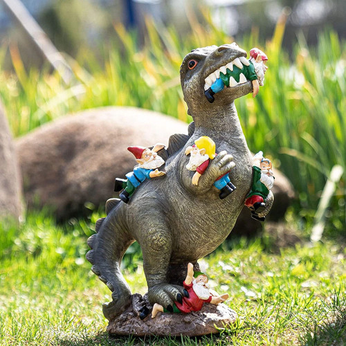 Dinosaur Eating Gnomes Garden Decor