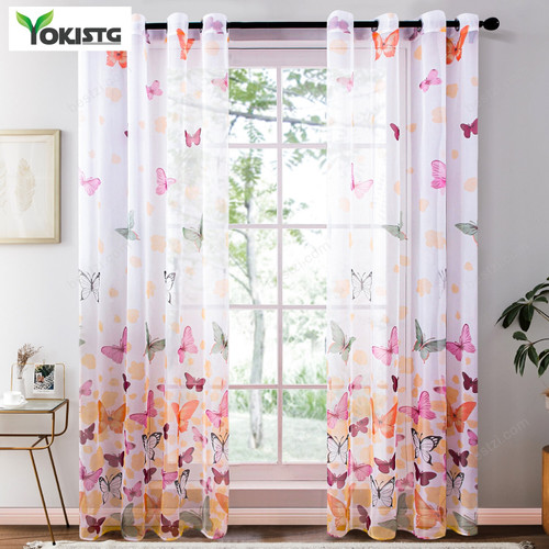 YokiSTG Colorful Butterfly Sheer Curtains For Living Room Bedroom Voile Tulle Blinds Kitchen Window Treatments Drapes Home Decor