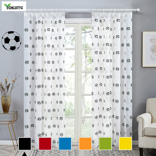 YokiSTG Black Football Printed Sheer Curtains Window Tulle Curtains for Living Room Bedroom Kitchen Kids Room Home Decoration