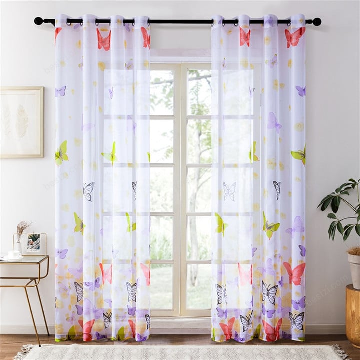 YokiSTG Colorful Butterfly Sheer Curtains For Living Room Bedroom Voile Tulle Blinds Kitchen Window Treatments Drapes Home Decor