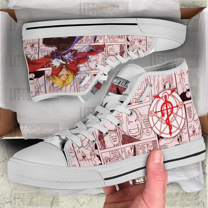 Edward Elric High Top Canvas Shoes Custom Fullmetal Alchemist Anime Mixed Manga Style - LittleOwh - 3