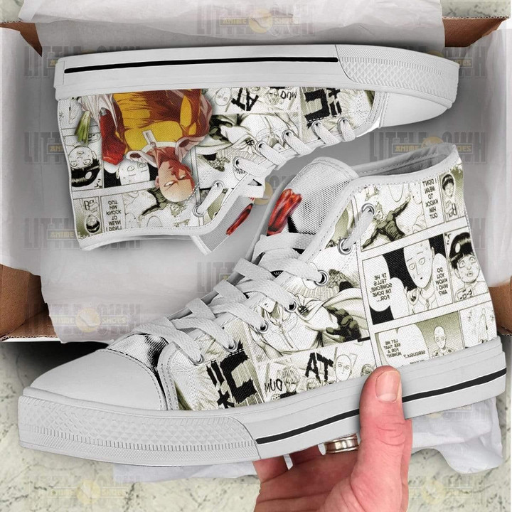 Saitama High Top Canvas Shoes Custom One Punch Man Anime Mixed Manga Style - LittleOwh - 3