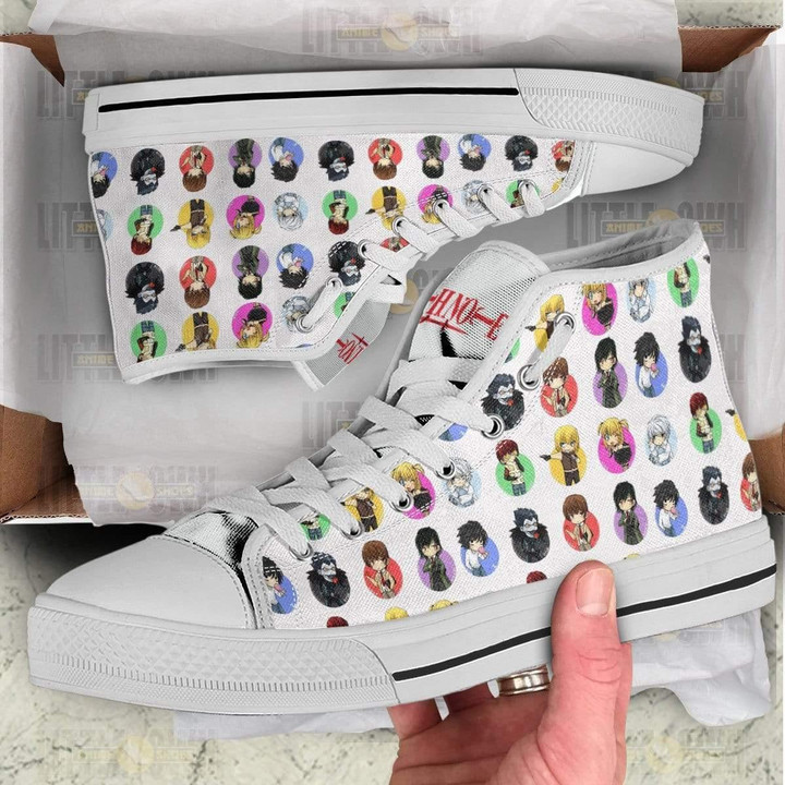 Death Note High Top Canvas Shoes Custom Cute Chibi Face Style Anime Sneakers - LittleOwh - 3