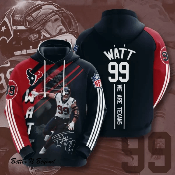 NFL Houston Texans J J Watt Sweatshirt 3D Hoodie All Over Printed