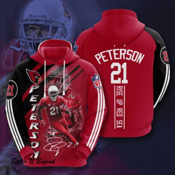 Arizona Cardinals 21 Peterson Signature Rise Up Red Sea 3D Hoodie All Over Print