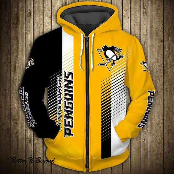Pittsburgh Penguins Stripes Casual Zipper Hoodie
