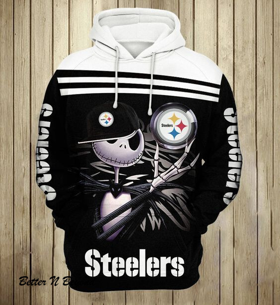 Pittsburgh steelers pullover hoodiescustom detailed 3d graphic printed double sided hoodiejack skeleton horror movie character themed designofficial classic steelers team colors official steelers team logos game day hoodies