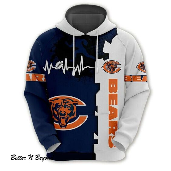 Chicago Bears Mens Pullover Hoodie Drawstring Hooded Sweatshirt Sportswear Gifts