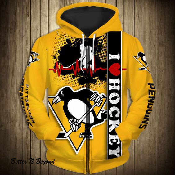 Pittsburgh Penguins Zip Up Hoodie Heart Beats