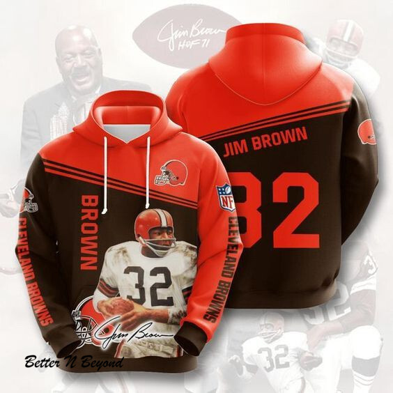 Cleveland Browns 32 Jim Brown 16 Unisex 3D Hoodie Gift For Fans