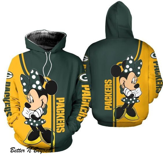 Green Bay Packers With Minnie Hoodie 3D Zipper Hoodie Tnt 00713