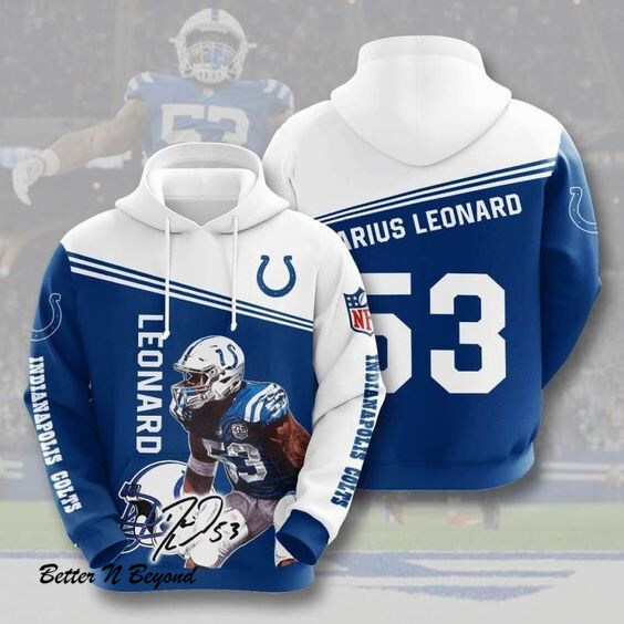 Indianapolis Colts 53 Darius Leonard Signature 3D Hoodie Tn01 Hoodie 3D Pullover Zip Hoodie 3D