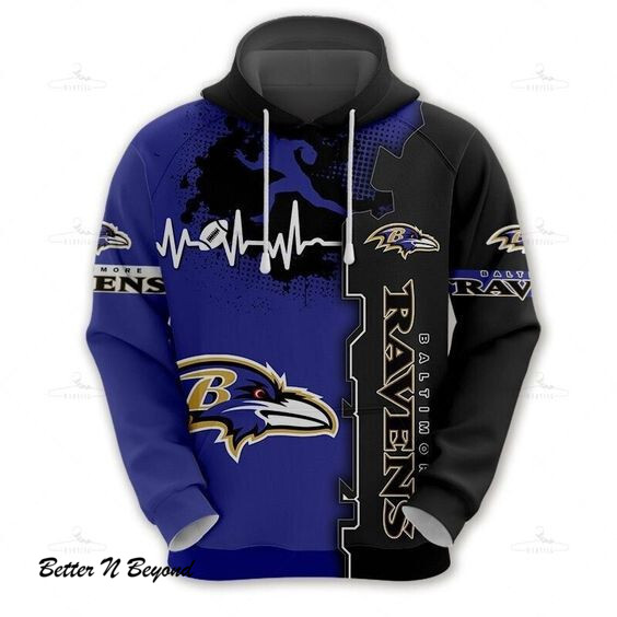 Baltimore Ravens Hoodie Graphic Heart Ecg Line
