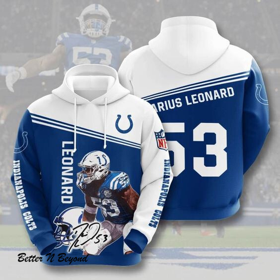 Sports American Football Indianapolis Colts Darius Leonard Usa 764 Hoodie 3D Hoodie 3D Pullover Zip Hoodie 3D