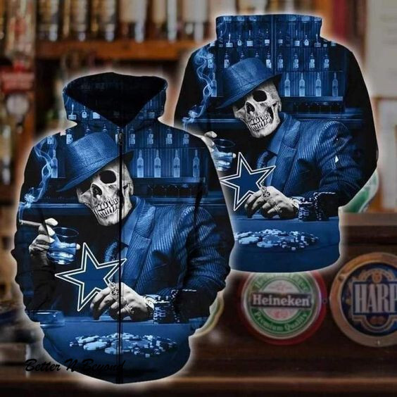 Skull Play Dallas Cowboys Card Printed Zip Hoodie Unisex 3D All Over Print