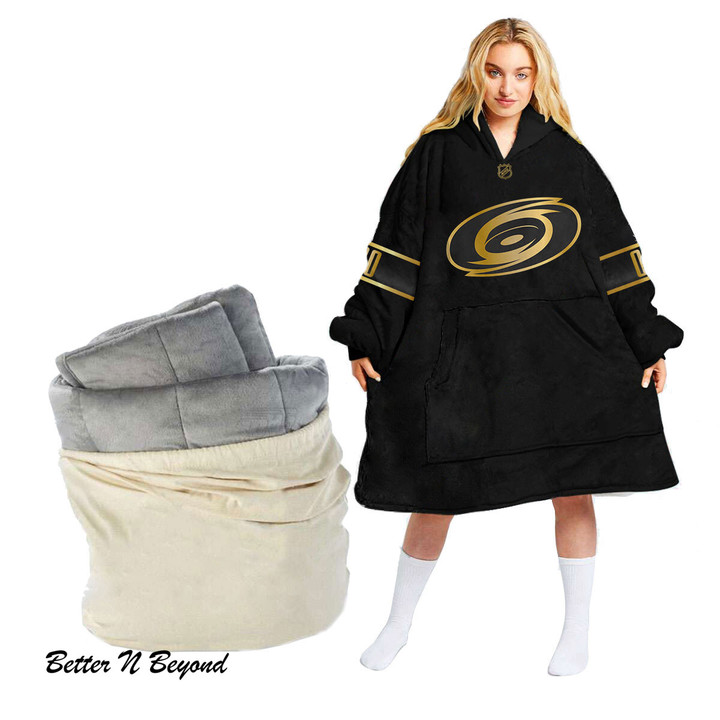 Personalized Black Golden Edition Limited NHL Carolina Hurricanes Jersey Oodie blanket hoodie snuggie hoodies for all family - Amazing ProShop