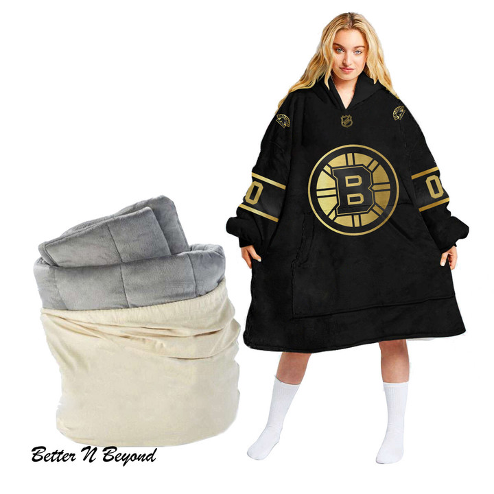 Personalized Black Golden Edition Limited NHL Boston Bruins Jersey Oodie blanket hoodie snuggie hoodies for all family - Amazing ProShop