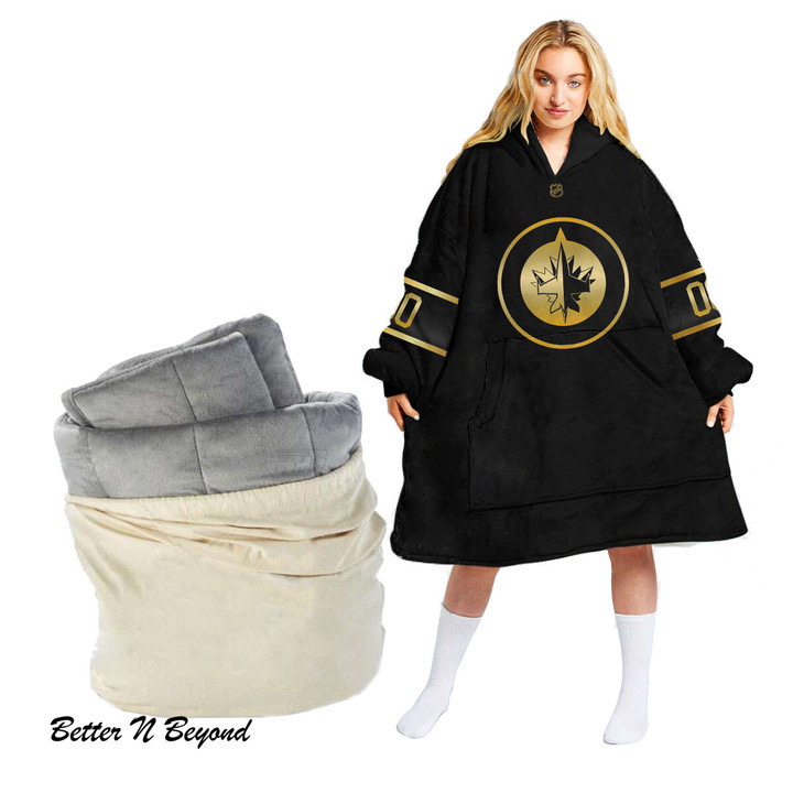 Personalized Black Golden Edition Limited NHL Winnipeg Jets Jersey Oodie blanket hoodie snuggie hoodies for all family - Amazing ProShop