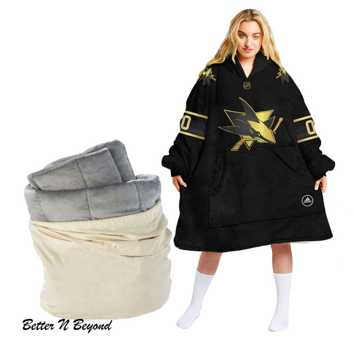 Personalized Black Golden Edition Limited NHL San Jose Sharks Jersey Oodie blanket hoodie snuggie hoodies for all family - Amazing ProShop