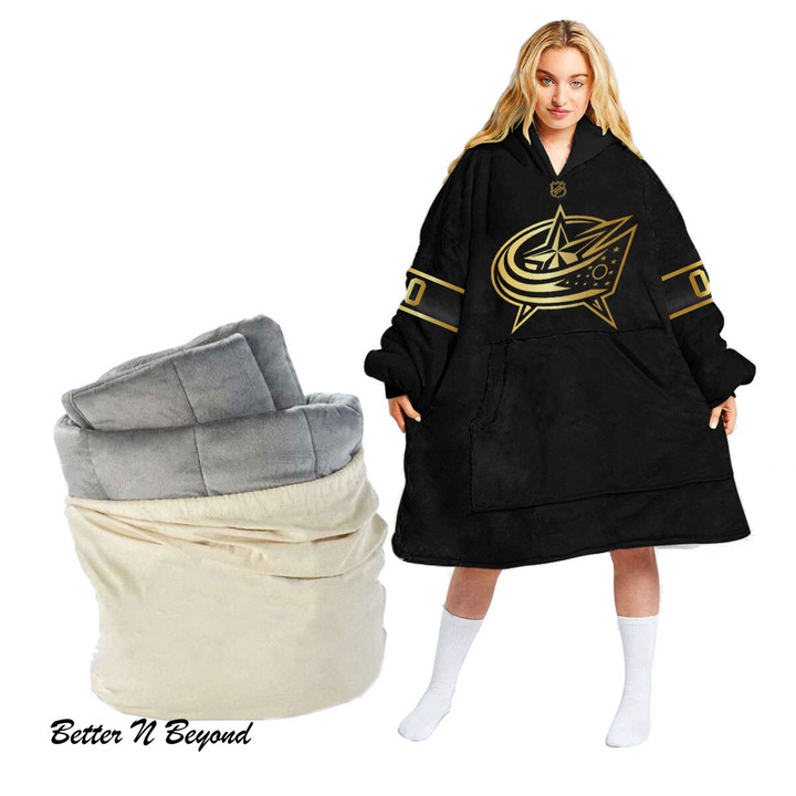 Personalized Black Golden Edition Limited NHL Columbus Blue Jackets Jersey Oodie blanket hoodie snuggie hoodies for all family - Amazing ProShop