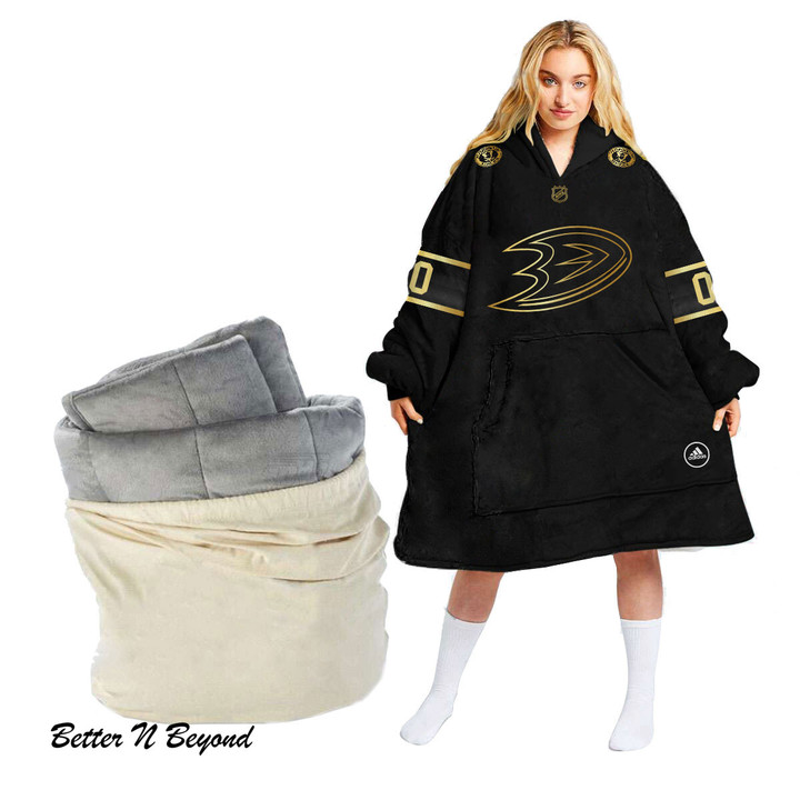 Personalized Black Golden Edition Limited NHL Anaheim Ducks Jersey Oodie blanket hoodie snuggie hoodies for all family - Amazing ProShop